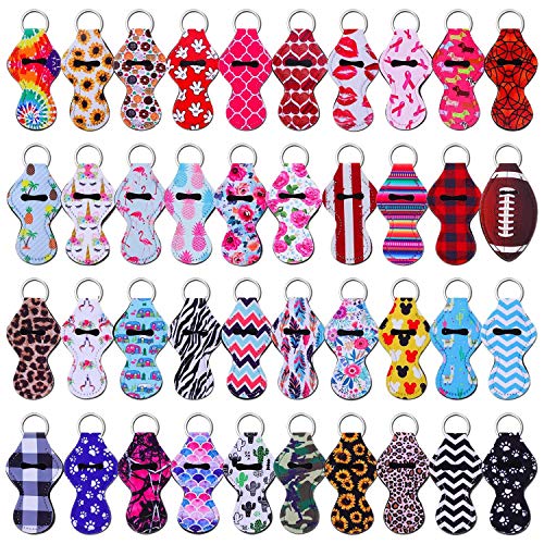 shynek Chapstick Holder Keychain, 40Pcs Lip Balm Holder Keychain Set (Neoprene, Multicolor, Women, Portable)