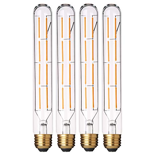 YFXRLIGHT Dimmable T10 Edison Led Long Tubular Bulb 4000k Daylight White,8W Vintage Filament Bulb 80W Equivalent, E26 Base Led Bulb, 8.9inch, Pack of 4