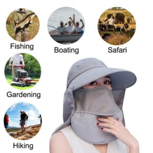 Sun Hats for Women Wide Brim UV Protection Visor UPF 50+ Fishing Hats Foldable Ponytail Summer Hat with Detachable Flap Beige