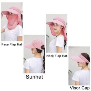 Sun Hats for Women Wide Brim UV Protection Visor UPF 50+ Fishing Hats Foldable Ponytail Summer Hat with Detachable Flap Beige