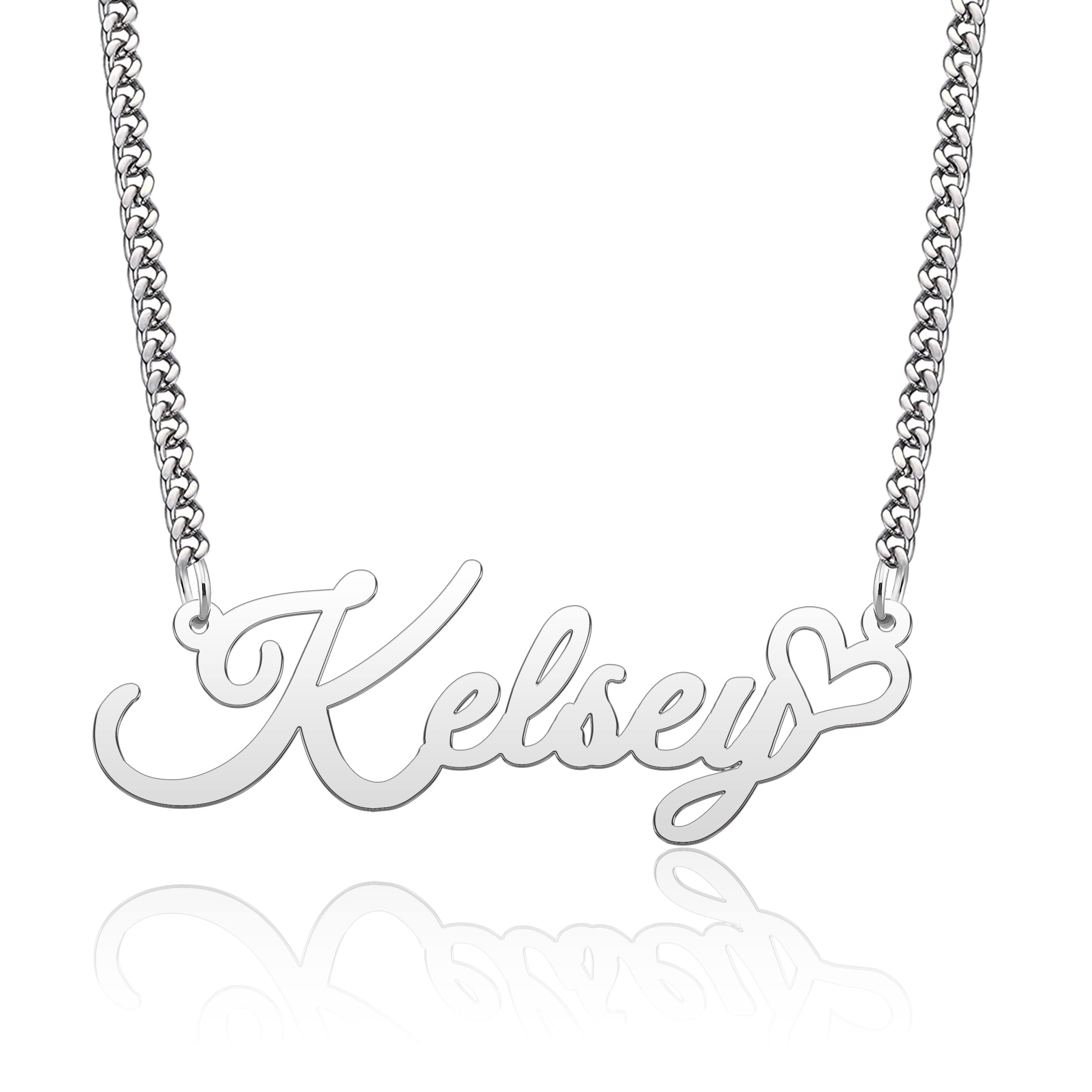 CoolJewelry Personalized Heart Pendant 925 Sterling Silver Custom Name Necklace with Heart Symbol Necklace Jewelry Christmas Gift for Women