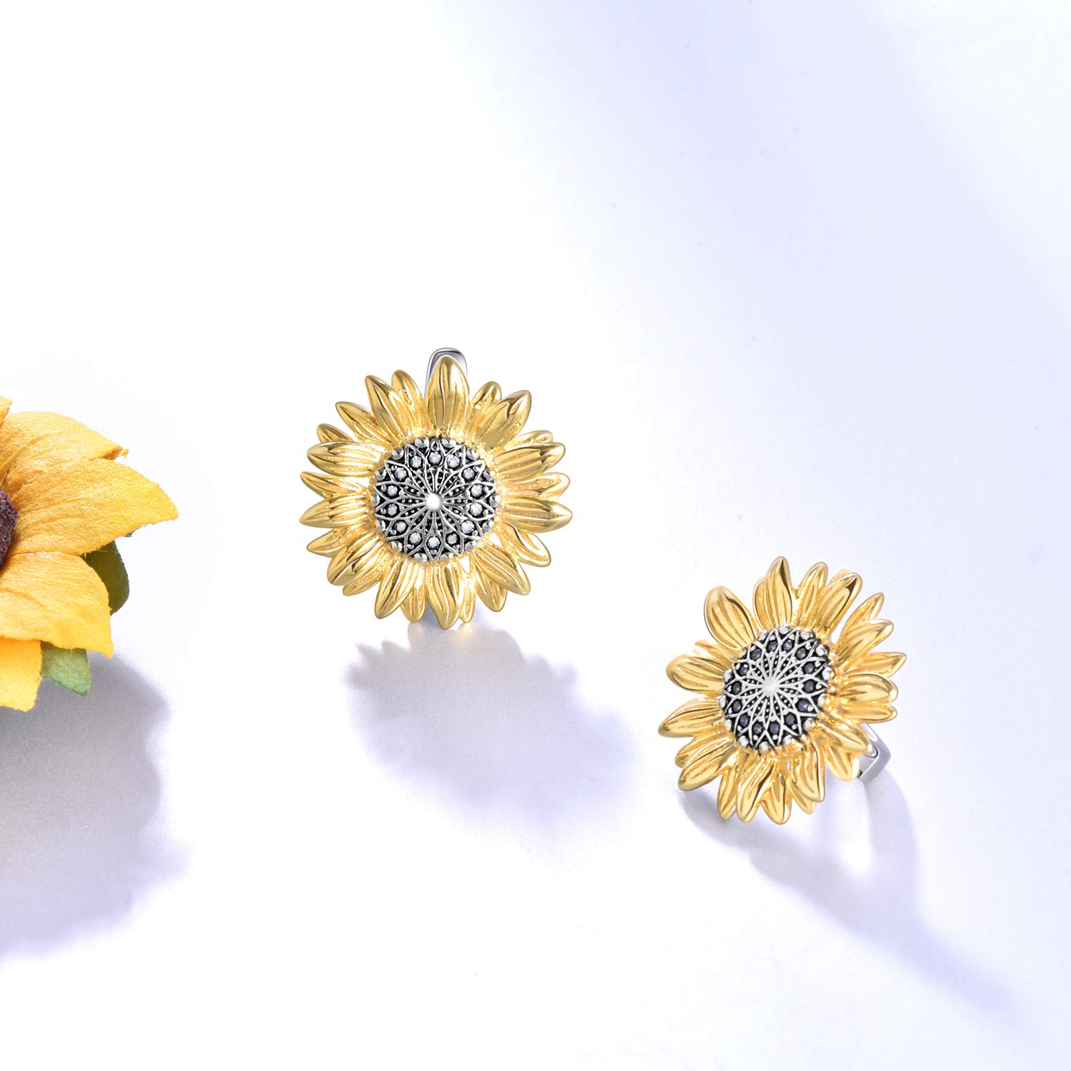 POPKIMI Sunflower Gold/Silver Plated Earrings for Women Sterling Silver Hoop Earrings Birthday Gift Jewelry Silver