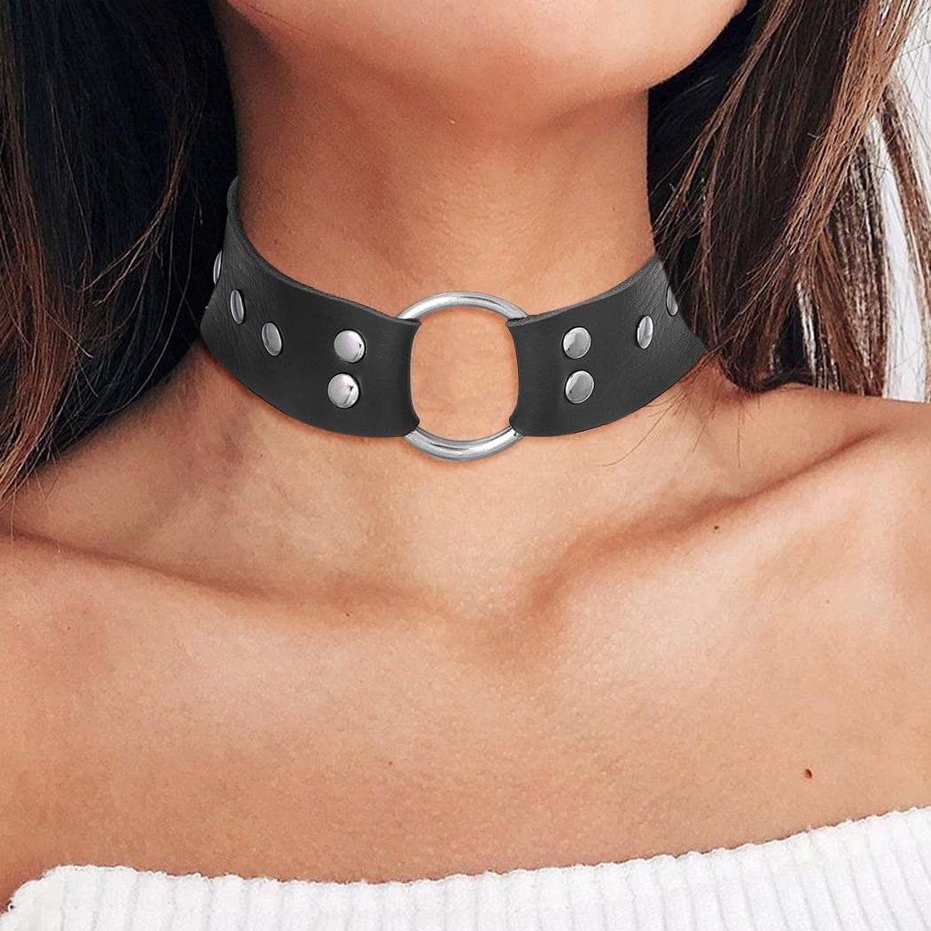 Sethain Punk Leather Choker Necklace Black Gothic Wide Leathers Chokers Collar Necklaces Halloween Jewelry Accessories for Women (Black)