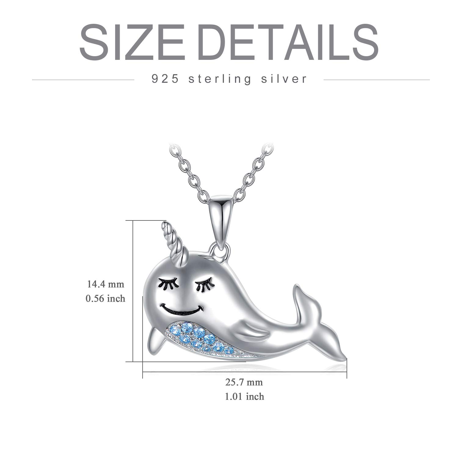 POPKIMI Narwhal Pendant Sterling Silver Necklaces Minimalist Jewelry, Tiny Silver Whale Necklace, Love Gift for Women