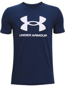 under armour sportstyle logo short sleeve t-shirt, academy blue/white, youth small