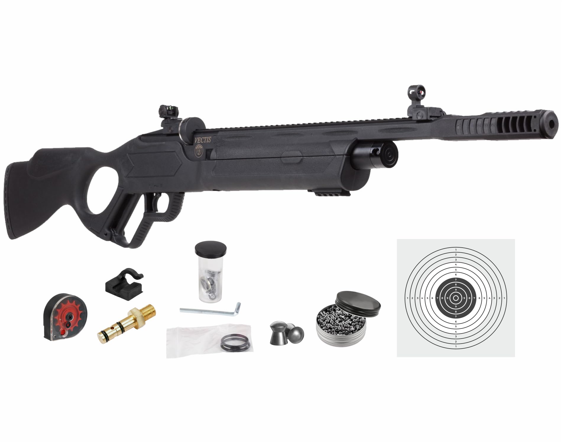 Hatsan Vectis Air Rifle with Pack of Pellets and 100x Paper Targets Bundle (Black Syn Stock) (.177 Cal + Ammo)Q