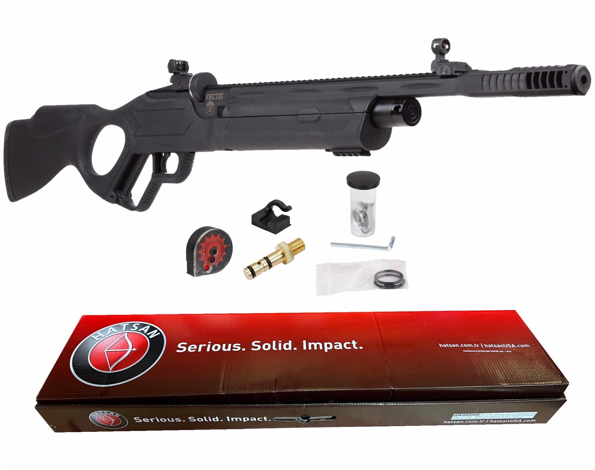 Hatsan Vectis Air Rifle with Pack of Pellets and 100x Paper Targets Bundle (Black Syn Stock) (.177 Cal + Ammo)Q