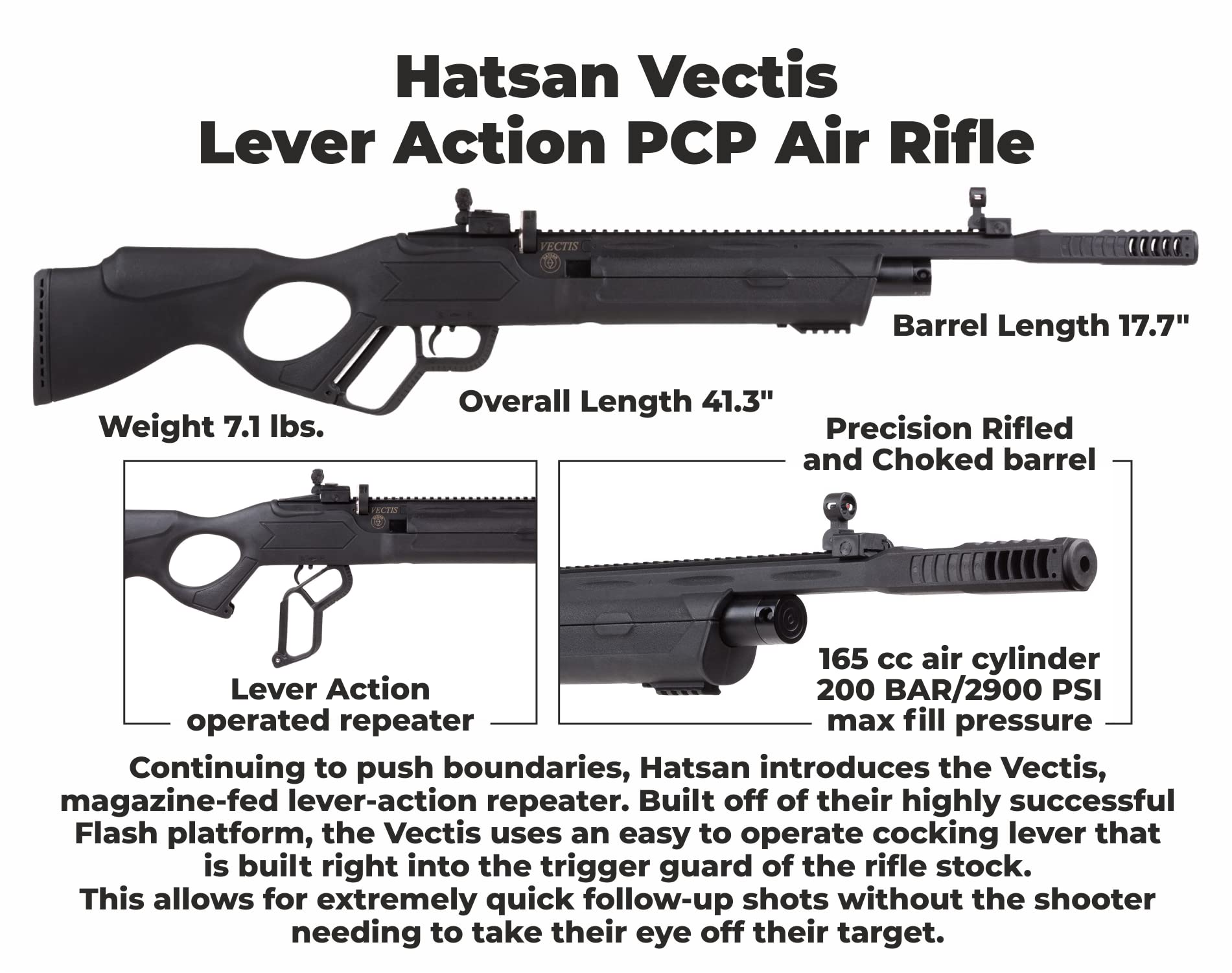 Hatsan Vectis Air Rifle with Pack of Pellets and 100x Paper Targets Bundle (Black Syn Stock) (.177 Cal + Ammo)Q