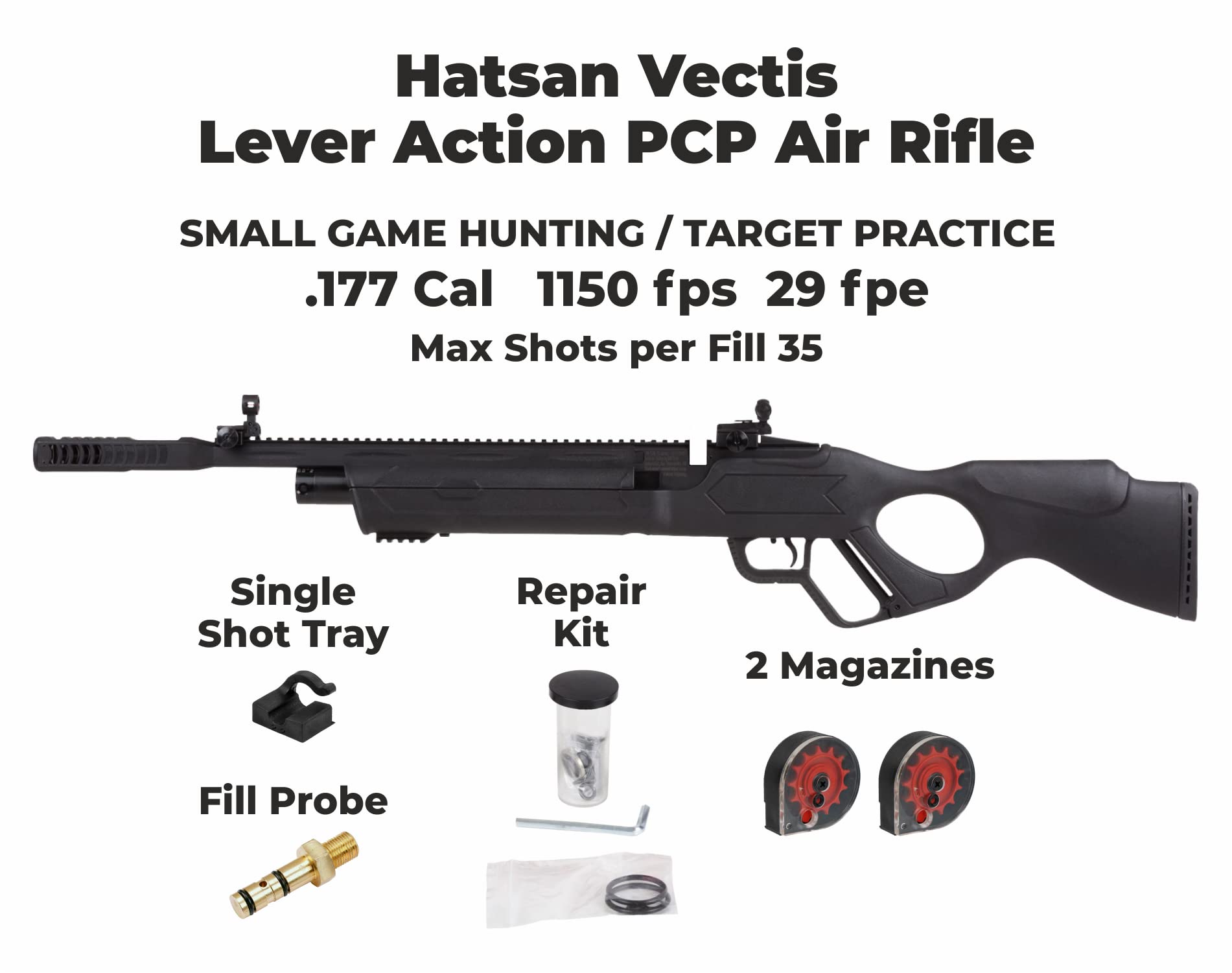 Hatsan Vectis Air Rifle with Pack of Pellets and 100x Paper Targets Bundle (Black Syn Stock) (.177 Cal + Ammo)Q