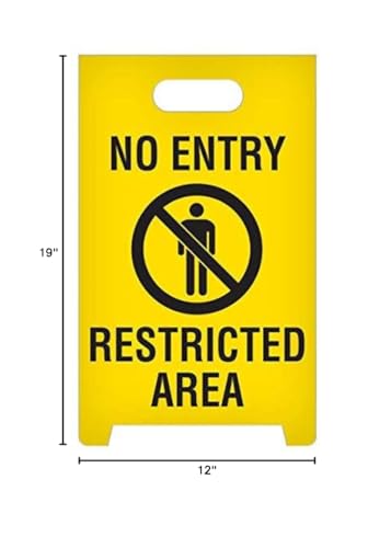 INCOM Manufacturing: Caution-Style A-Frame Double Sided Folding Plastic Floor Sign, 19 Inch x 12 Inch, NO ENTRY RESTRICTED AREA, Yellow/Black