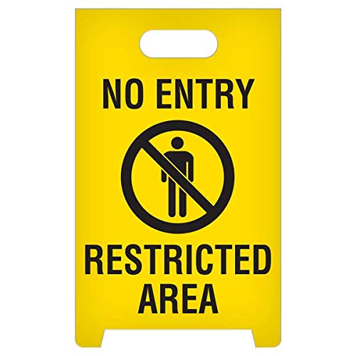 INCOM Manufacturing: Caution-Style A-Frame Double Sided Folding Plastic Floor Sign, 19 Inch x 12 Inch, NO ENTRY RESTRICTED AREA, Yellow/Black