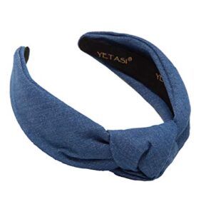 yetasi blue denim headbands for women jean knotted headband for women made of non slip material. blue headband is trendy top knot