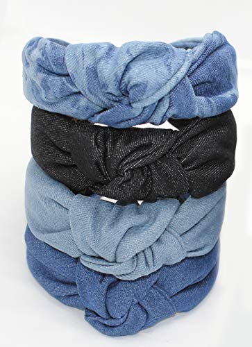 YETASI Blue Denim Headbands for Women Jean Knotted Headband for Women Made of Non Slip Material. Blue Headband is Trendy Top Knot