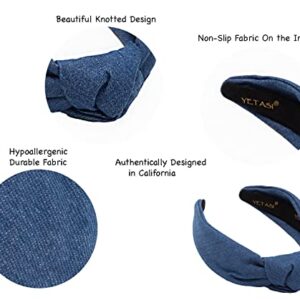 YETASI Blue Denim Headbands for Women Jean Knotted Headband for Women Made of Non Slip Material. Blue Headband is Trendy Top Knot