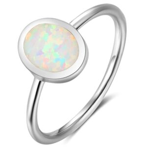 Jude Jewelers Stainless Steel Oval Shape Simulated Fire Opal Wedding Engagement Proposal Ring (Silver White, 7)