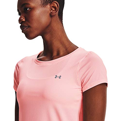 Under Armour Womens HeatGear Armour Short-Sleeve T-Shirt , Beta Tint (658)/Metallic Silver , Large