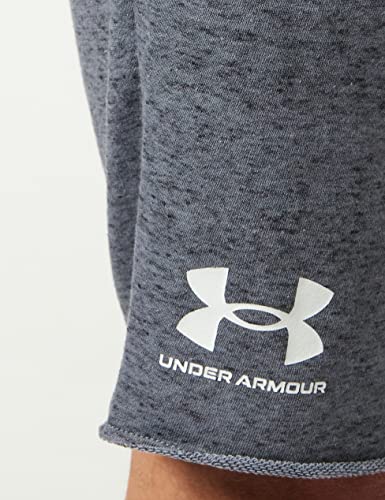 Under Armour Mens Rival Terry Shorts , Pitch Gray Full Heather (012)/Onyx White , Large