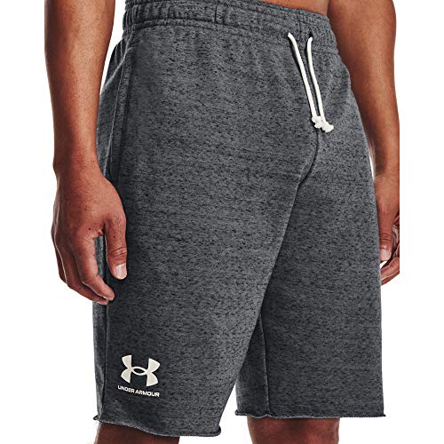 Under Armour Mens Rival Terry Shorts , Pitch Gray Full Heather (012)/Onyx White , Large