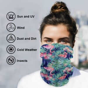 visesunny Seamless Bandana Neck Gaiter Pink Flamingo Tropical Palm Headband Headwear Sports Tube UV Scarf for Workout Yoga Running Hiking Riding