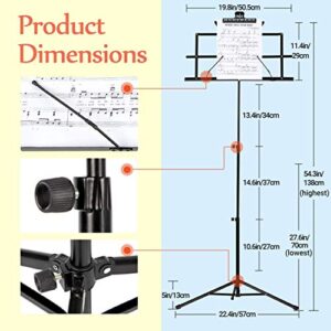 CAHAYA 2 in 1 Dual Use Extra Stable Reinforced Folding Sheet Music Stand & Desktop Book Stand Lightweight Portable Adjustable with Carrying Bag, Metal Music Stand with Music Sheet Clip Holder CY0204