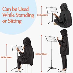 CAHAYA 2 in 1 Dual Use Extra Stable Reinforced Folding Sheet Music Stand & Desktop Book Stand Lightweight Portable Adjustable with Carrying Bag, Metal Music Stand with Music Sheet Clip Holder CY0204