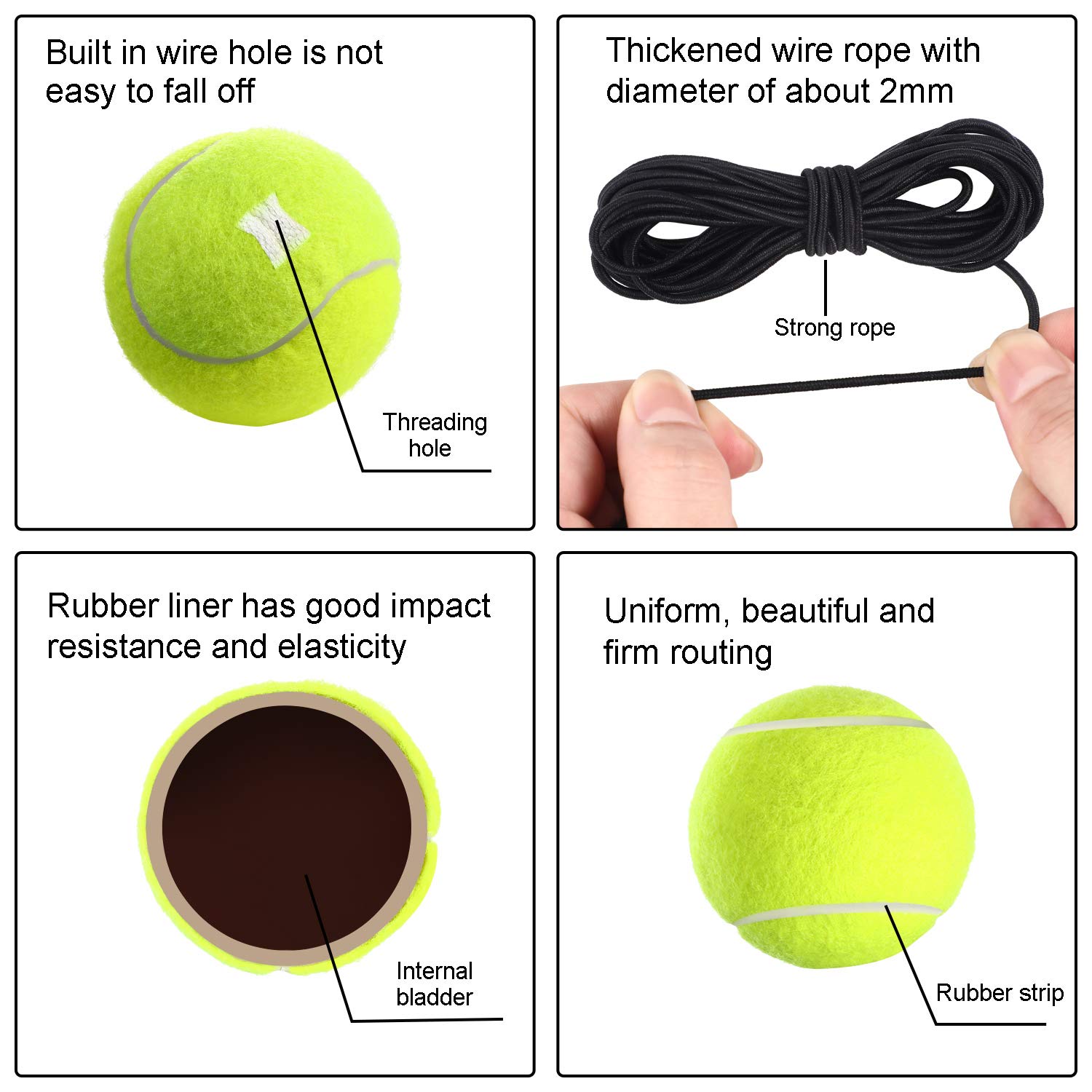 Gejoy 4 Packs Tennis Training Ball with String Tennis Trainer Balls Self Practice Trainer Tool Tennis Ball Training Equipment for Tennis Trainer Practice Exercise