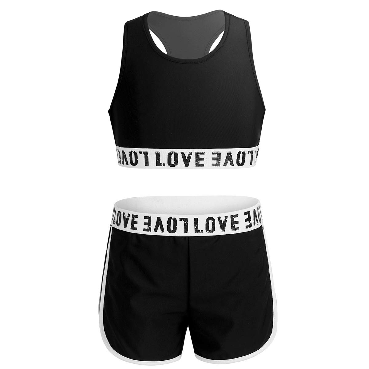 Moily Girls Two Piece Athletic Outfit Sports Bra Crop Top with Booty Shorts for Gymnastics/Dance/Workout Racer Black 7-8 Years