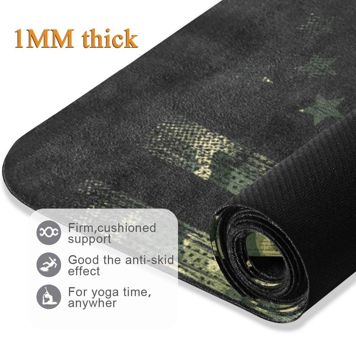 Baofu Camo American Flag Non Slip Yoga Mat Exercise Fitness Eco Friendly Hot Mat Long TPE Foldable Natural Non-Toxic Pilates Mat with Carrying Bag 71"x26"