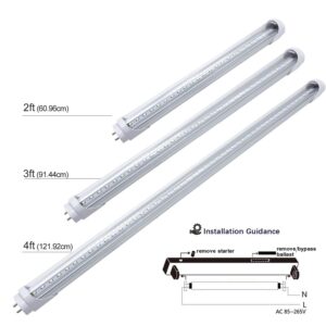 LightingWill LED T8 Light Tube 2FT, Daylight White 5000K, Dual-End Powered Ballast Bypass, 1000Lumens 10W (24W Equivalent Fluorescent Replacement), Clear Cover, AC85-265V Lighting Tube Fixture, 4 Pack