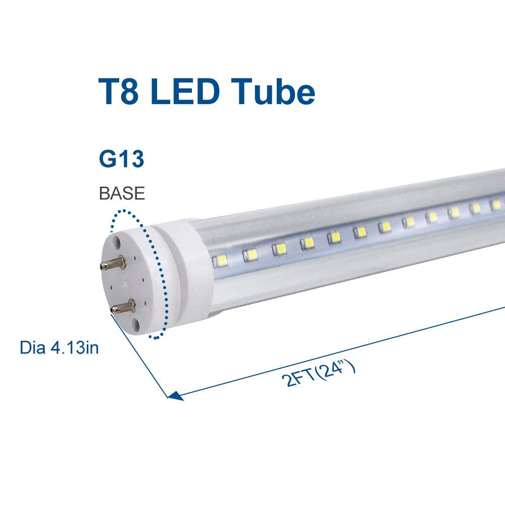 LightingWill LED T8 Light Tube 2FT, Daylight White 5000K, Dual-End Powered Ballast Bypass, 1000Lumens 10W (24W Equivalent Fluorescent Replacement), Clear Cover, AC85-265V Lighting Tube Fixture, 4 Pack