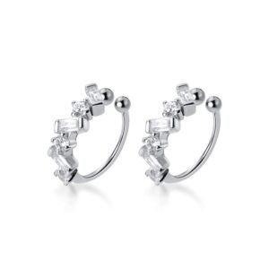 sluynz 925 sterling silver cz cuff earrings for women small hoop earrings no piercing cartilage earrings (a-silver)