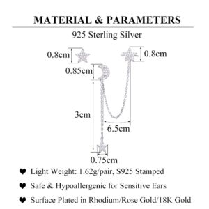 SLUYNZ 925 Sterling Silver Cuff Earrings Chain for Women Asymmetric Star Moon Earrings Crawler Earrings Dangling Chain (A-Silver)