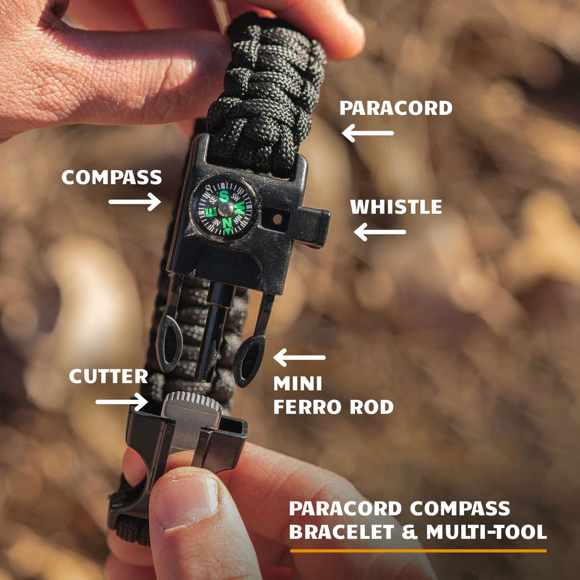 Bushcraft Survival Ferro Rod Fire Starter Kit & Backpacking Multitool | Flint and Steel Striker w/Paracord Bracelet Compass & Whistle | Waterproof Magnesium Farrow Rod Tool & Firestarter for Campfires