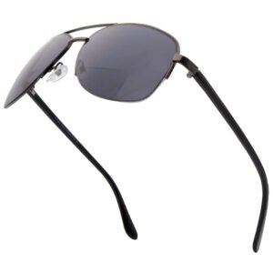 VITENZI Bifocal Sunglasses for Men and Women Square Aviator Reading Sun Tinted Glasses with Readers - Anzio in Gunmetal 2.00