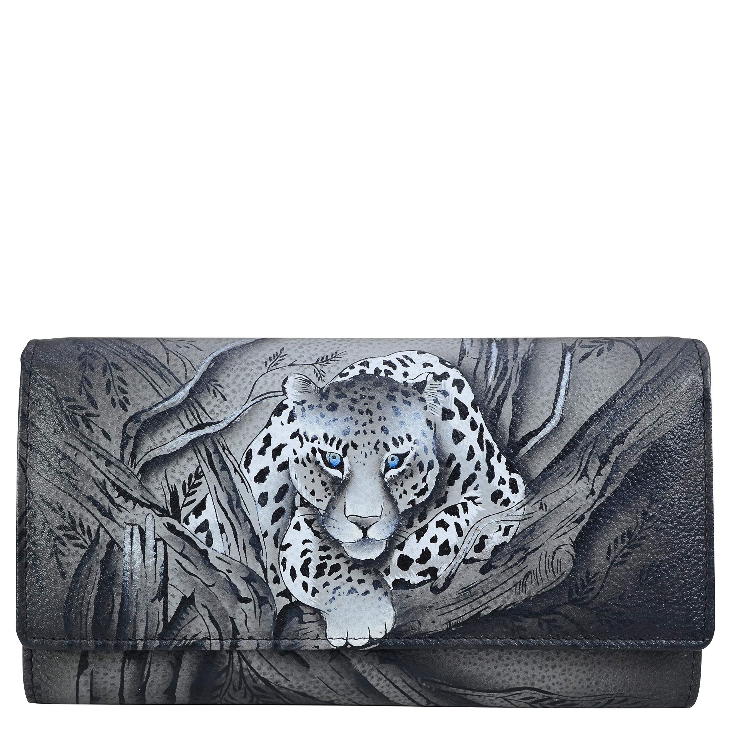 Anna by Anuschka Women’s Hand-Painted Genuine Leather Three Fold Organizer Wallet - African Leopard