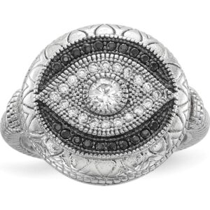 Jewelry By Sweet Pea Sterling Silver Rhodium-Plated Black And White Cz Evil Eye Ring