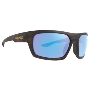 leupold packout performance eyewear with matte tortoise frames and blue mirror polarized lenses