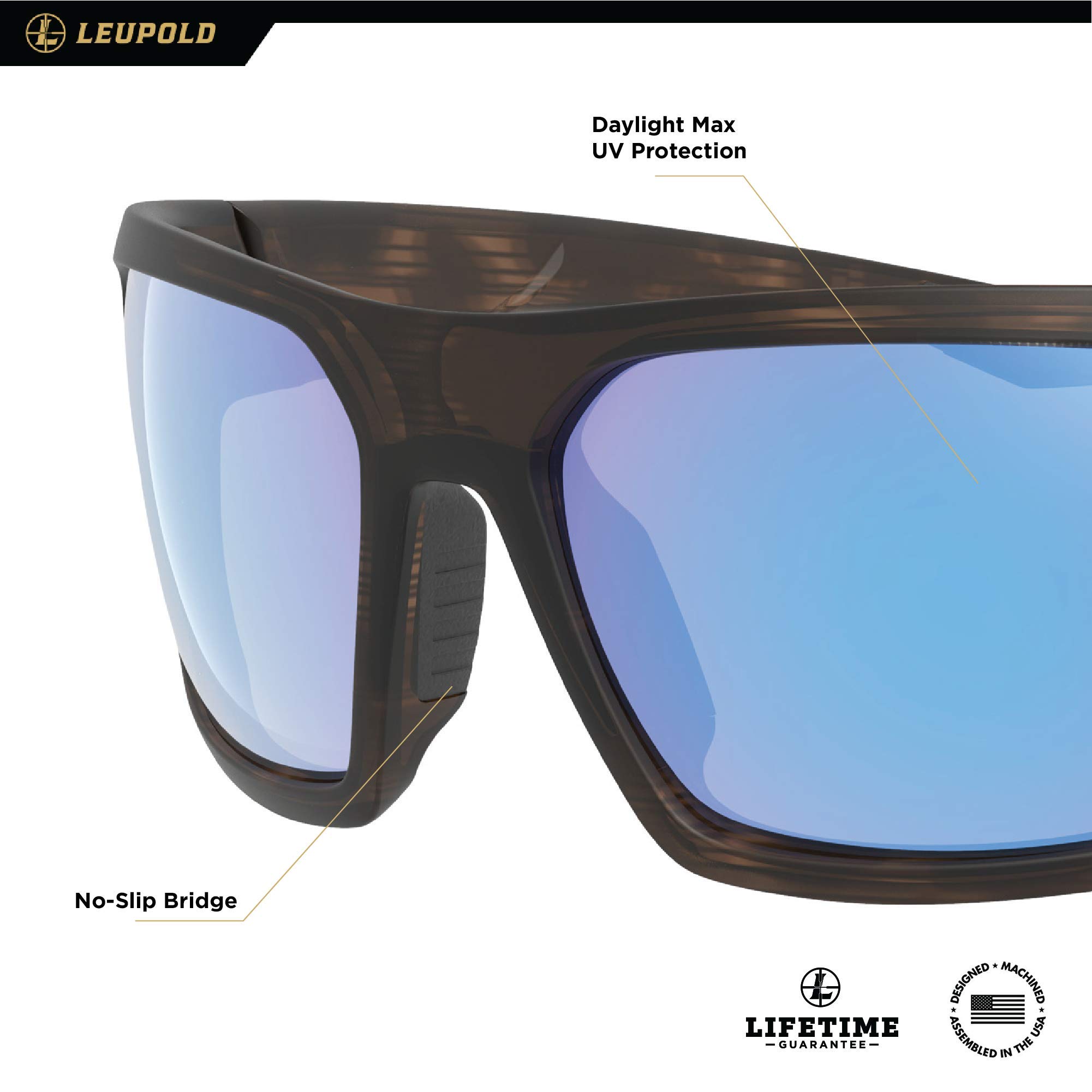 Leupold Packout Performance Eyewear with Matte Tortoise Frames and Blue Mirror Polarized Lenses