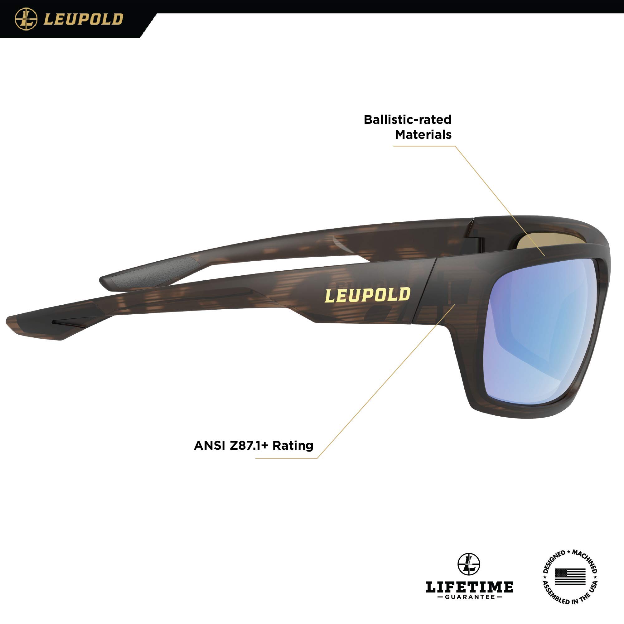 Leupold Packout Performance Eyewear with Matte Tortoise Frames and Blue Mirror Polarized Lenses