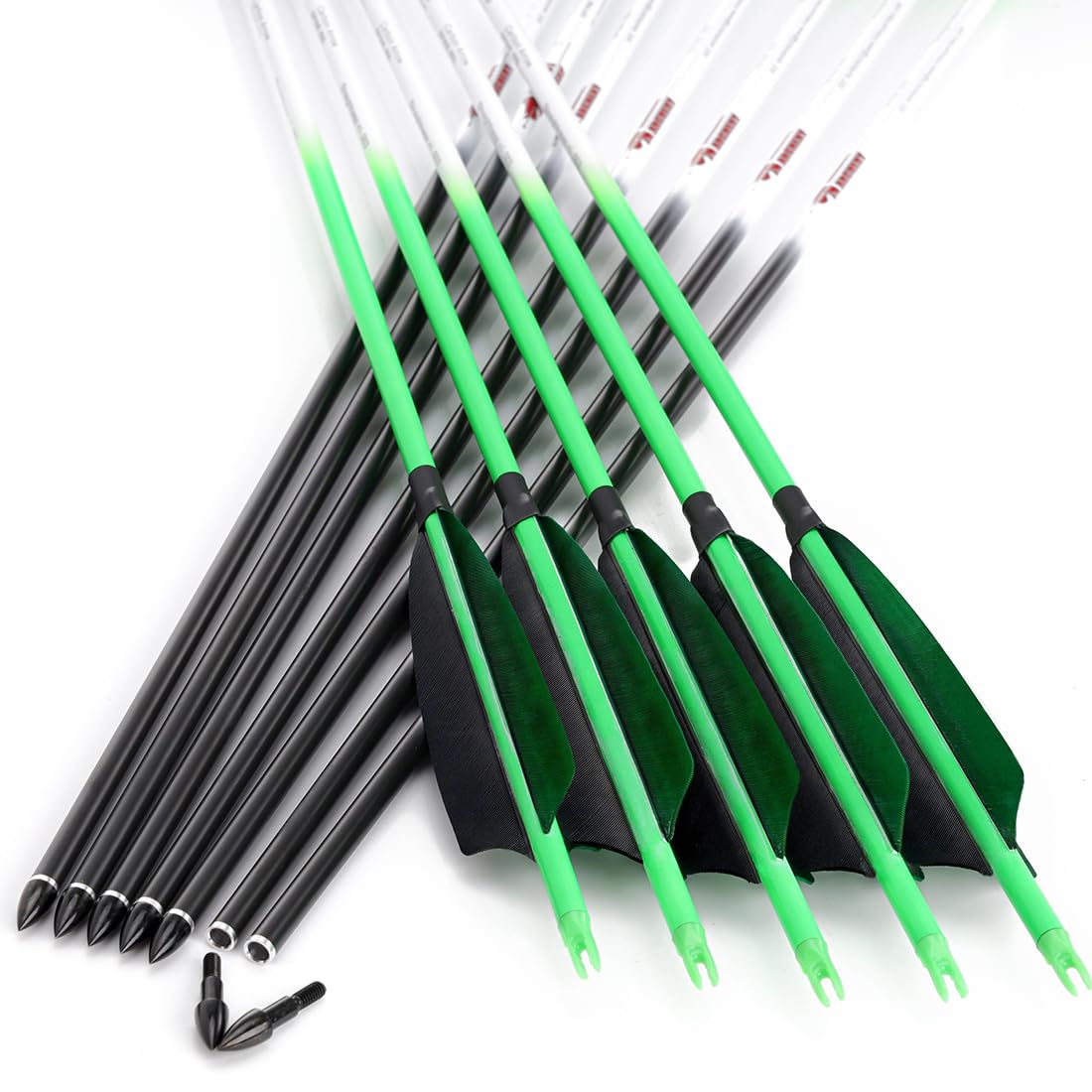 Linkboy Archery Carbon Arrows Hunting Practice Target Arrows Fluorescent with Removable Tip for Compound Recurve Long Bows, Spine 250 300 340 400 500 600 700 800, Pack of 6/12PCS