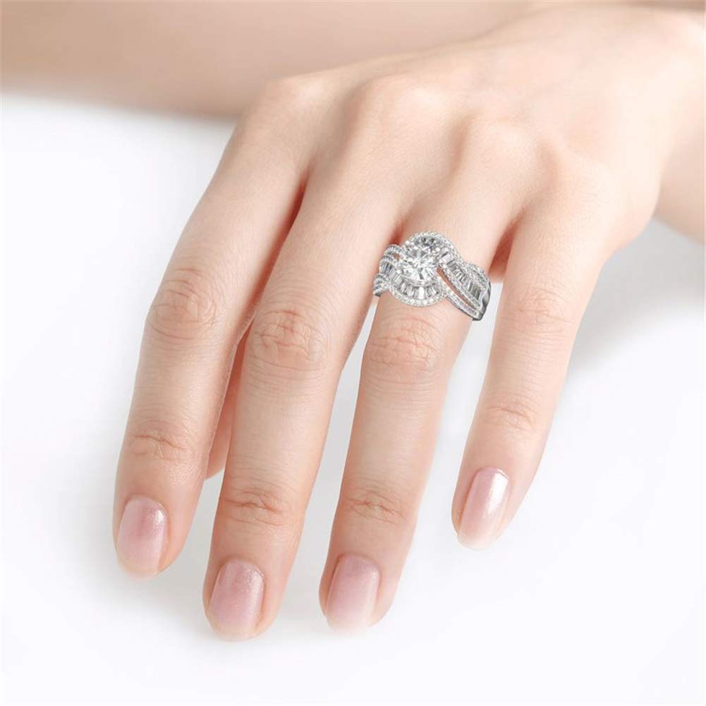 Jeulia 6 Carat Halo Cushion Cut Engagement Ring Vintage 925 Silver Twisted Wedding Rings Cubic Zirconia Eternity Band Rings Anniversary Promise with Jewelry Gift Box (Silver, 7.5)