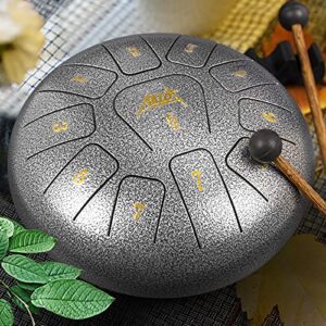 AKLOT Steel Tongue Drum 10 Inches 11 Notes - Percussion Instruments - HandPan Tank Drum C Key with Drum Mallets Stickers Finger Picks and Gig Bag