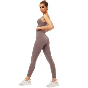 Jetjoy Exercise Outfits for Women 2 Pieces Ribbed Seamless Yoga Outfits Sports Bra and Leggings Set Tracksuits 2 Piece