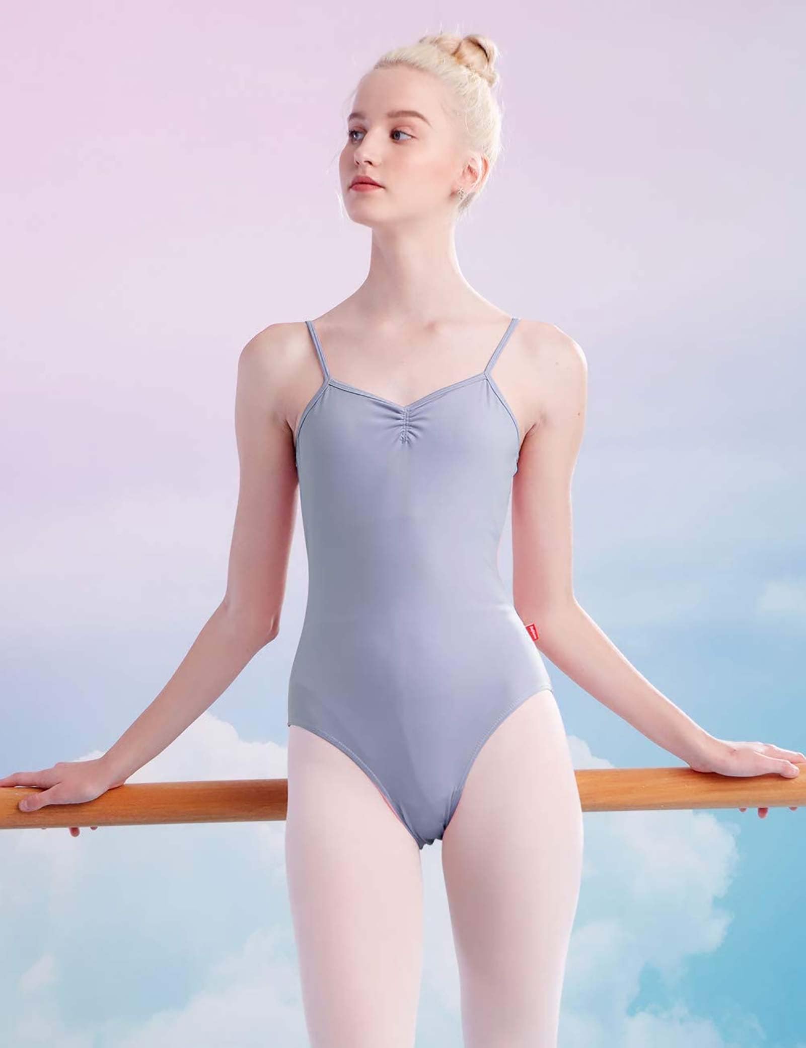 Daydance Grey Petite Women Dance Leotards Adult Ballet Outfits with Adjustable Straps