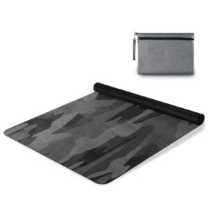 One Bear Yoga Mat Charcoal Black Grey Camo Fitness Mat Eco-Friendly Non Slip Portable Foldable Floor Workouts Mat for Pilates Home Gym Exercise Beach 70.8x26 inch