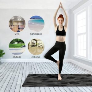 One Bear Yoga Mat Charcoal Black Grey Camo Fitness Mat Eco-Friendly Non Slip Portable Foldable Floor Workouts Mat for Pilates Home Gym Exercise Beach 70.8x26 inch