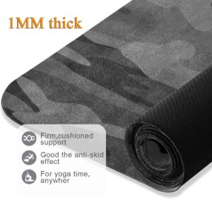 One Bear Yoga Mat Charcoal Black Grey Camo Fitness Mat Eco-Friendly Non Slip Portable Foldable Floor Workouts Mat for Pilates Home Gym Exercise Beach 70.8x26 inch