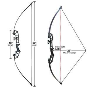 D&Q Archery 50" Takedown Bow and Arrows Set for Adults 30lb 40lb Metal Riser Right Hand Longbow Kit for Beginner to Intermediate Hunting Target(Black, 40lb)