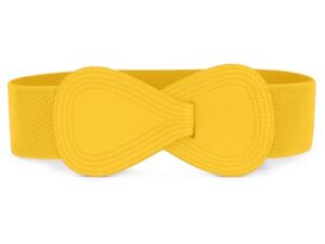 allegra k interlock buckle 8-shaped faux leather elastic belt cinch waistband for lady fit waist girth:25"/63.5cm-37"/94cm yellow