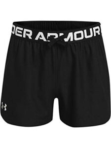 under armour girls play up solid shorts , black (001)/metallic silver , youth x-small